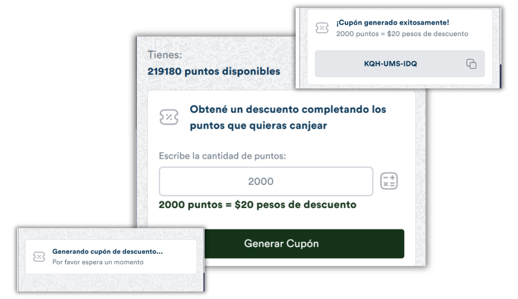 Cliente generando un cupón de descuento con sus puntos