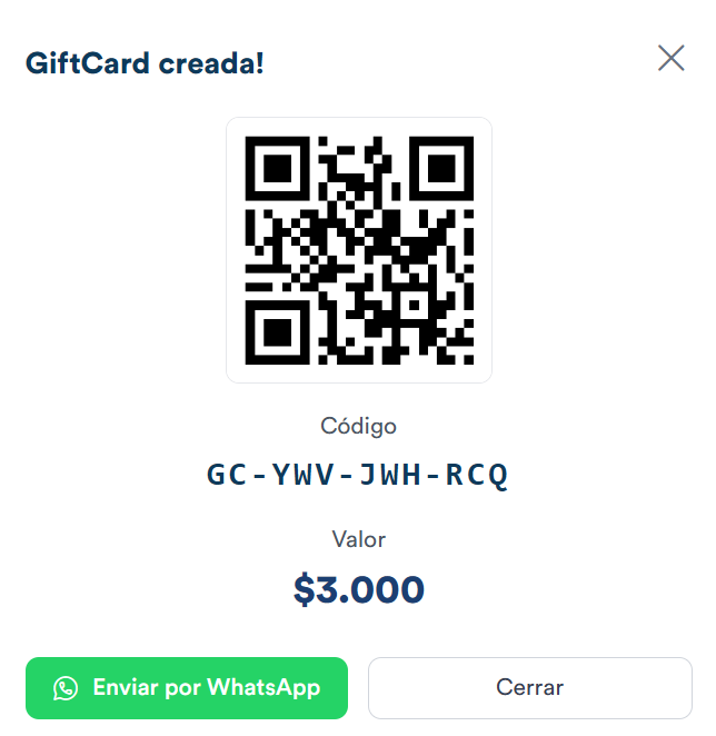 GiftCard creada con código QR