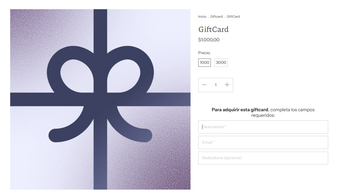 GiftCard a la venta en la tienda online