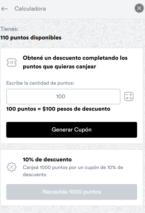 Calculadora de canje de puntos del cliente